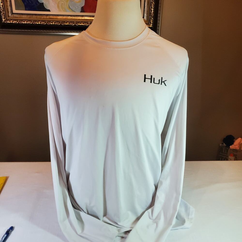 Huk Mens XXL White Long Sleeve Fishing Performance Shirt Top